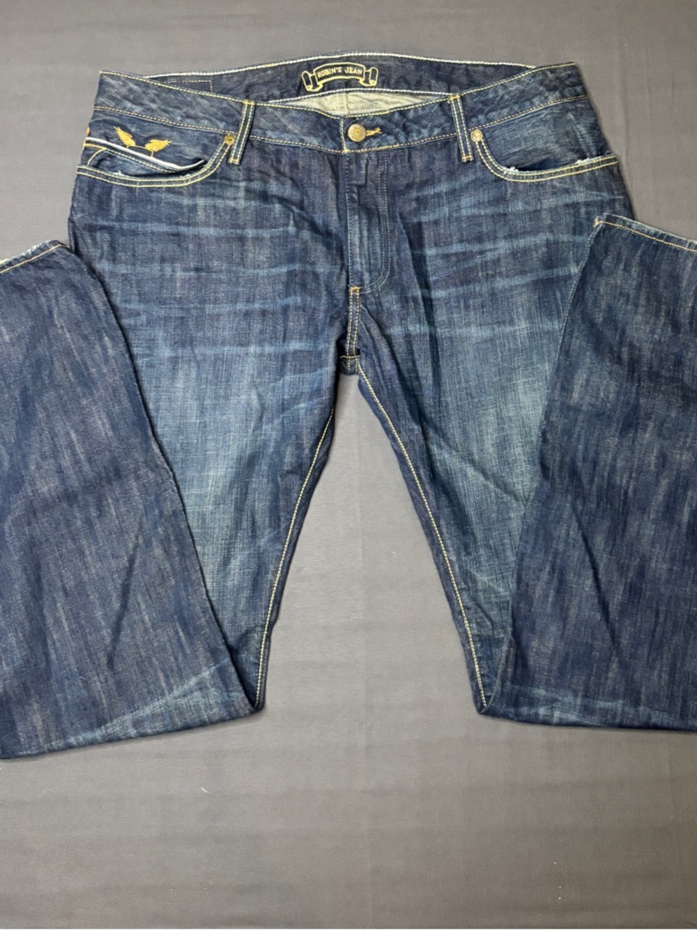 Authentic Robin's Jean Distressed Dark Blue Straight-Leg Jeans 40/36